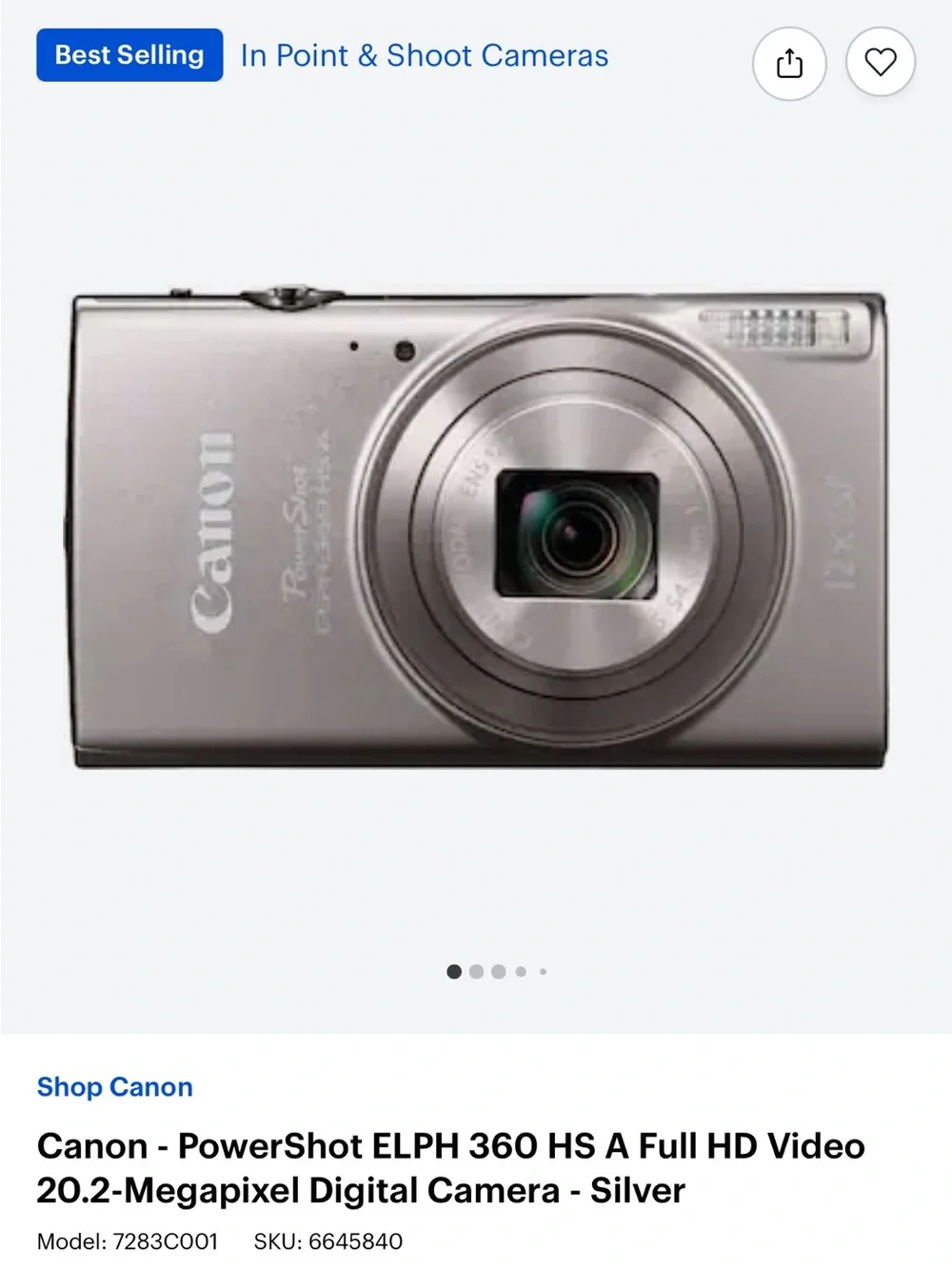 Canon PowerShot ELPH 360 HS Compact Digital Camera - Silver & Protective Case